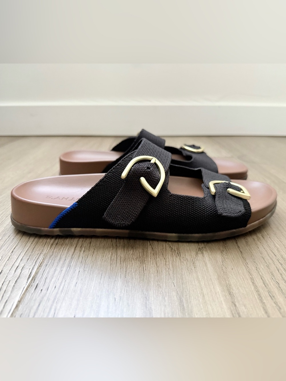 Rothy’s The Buckle Slide Double Black Strap Gold Tortoise Soles 9.5 - Picture 4 of 8